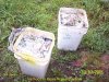 mpf10: Two kitty litter pails full of water soaked newspaper. I processed one bucket at a time. A five-gallon bucket is somewhat larger than a kitty litter bucket and the cement mixer has no problem processing a five-gallon bucket load if not more. It seems that